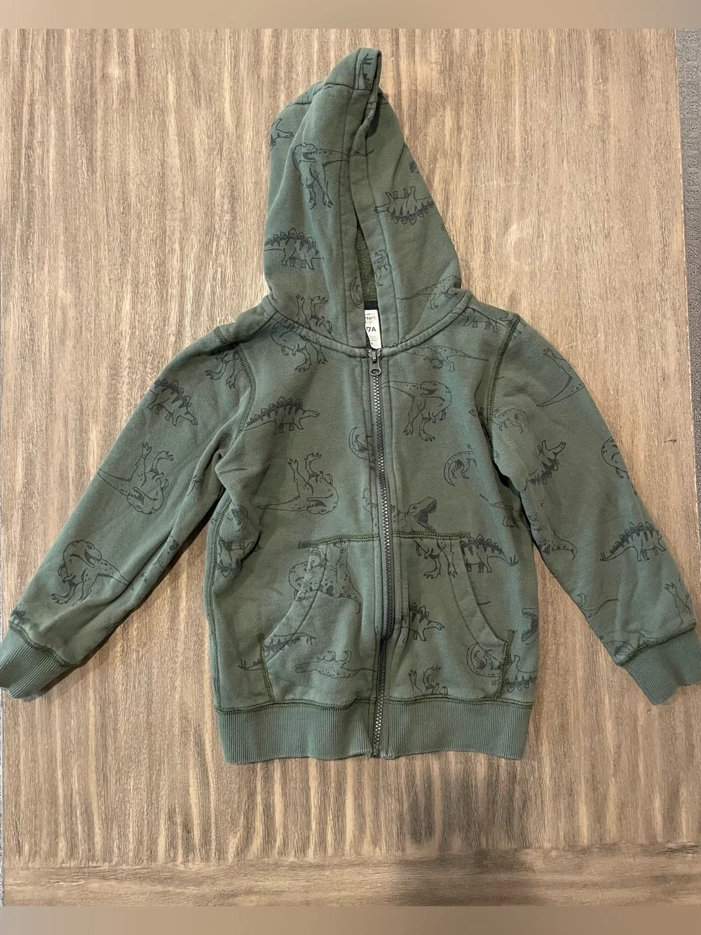 Carter's Green Dino Print Zip Hoodie